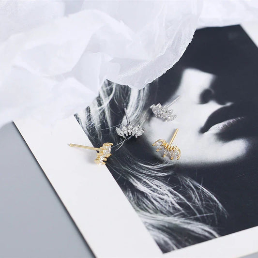 Luxury Genuine 925 Sterling Silver White Zircon Horse Eye Stud Earrings for Women Chic Office Youth Jewelry Accessories