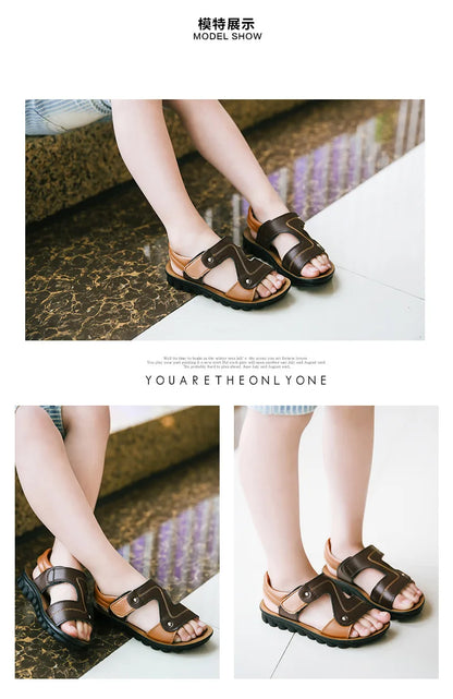Children Sandals 2023 Summer New Fashion Boys Geniune Leather Sandals Kids Soft Bottom Non-slip Beach Sandals