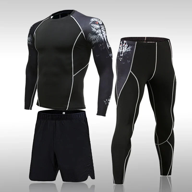 Men's Sports Suit MMA Running Quick-Drying Sportswear Compression Suit Fitness Training 3-Piece Sports Tights