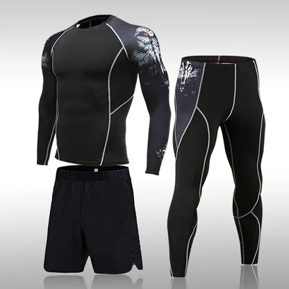 Men's Sports Suit MMA Running Quick-Drying Sportswear Compression Suit Fitness Training 3-Piece Sports Tights