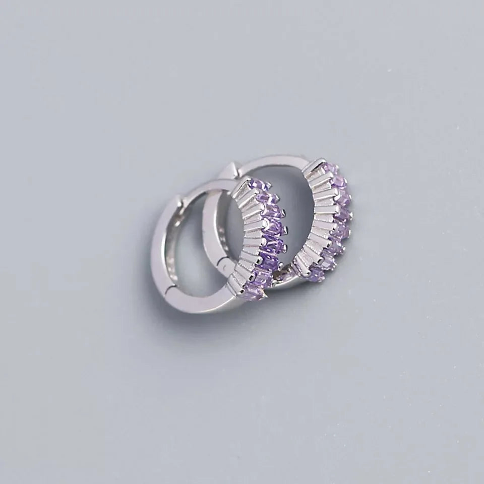 925 Sterling Silver Earring Fashion Rectangle Color Zircon Round Ear Ring Ear Bone Wild Trend Sweet Simple Women Girl Ear Jewelr