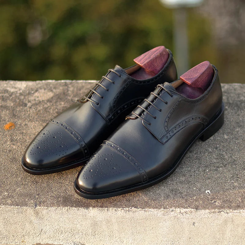Men's Leather Brogues Dress Classic Office Formal Shoes Business Social Male Leather Wedding Shoes For Men Elegant DE03