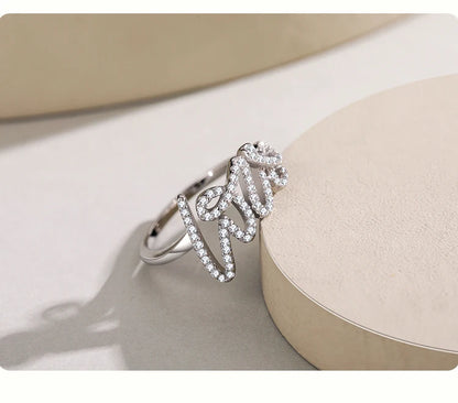 Fashion 925 Sterling Silver Clear Zircon Romantic LOVE Finger Ring For Women Wedding Statement Fine Silver Jewelry
