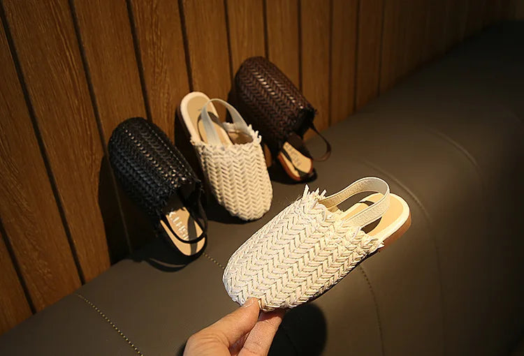 Spring Summer Girls Shoes Weaven Knitted Design Children Flat Shoes Kids Summer Sandals Princess Sweet Soft Fashion For Toddlers