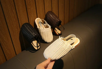 Spring Summer Girls Shoes Weaven Knitted Design Children Flat Shoes Kids Summer Sandals Princess Sweet Soft Fashion For Toddlers