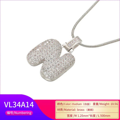 1.25x500mm Fat and lovely crystal brass silver color  letter necklace for women friends birthday gift model: VL34