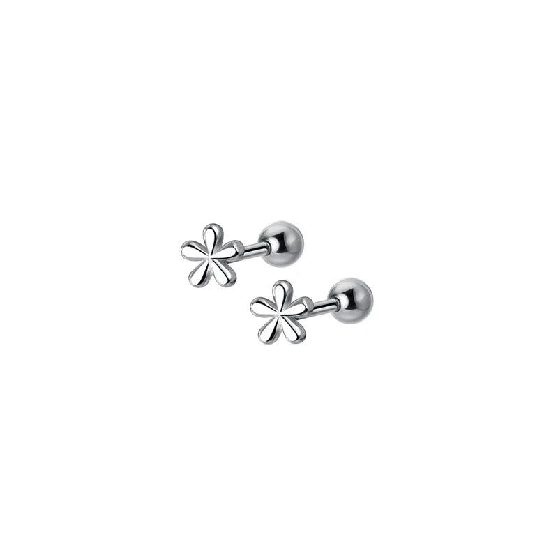 925 Sterling Silver Fashion Simple Golden Flower Beads Small Stud Earrings for Women Teen Piercing Jewelry Accessories
