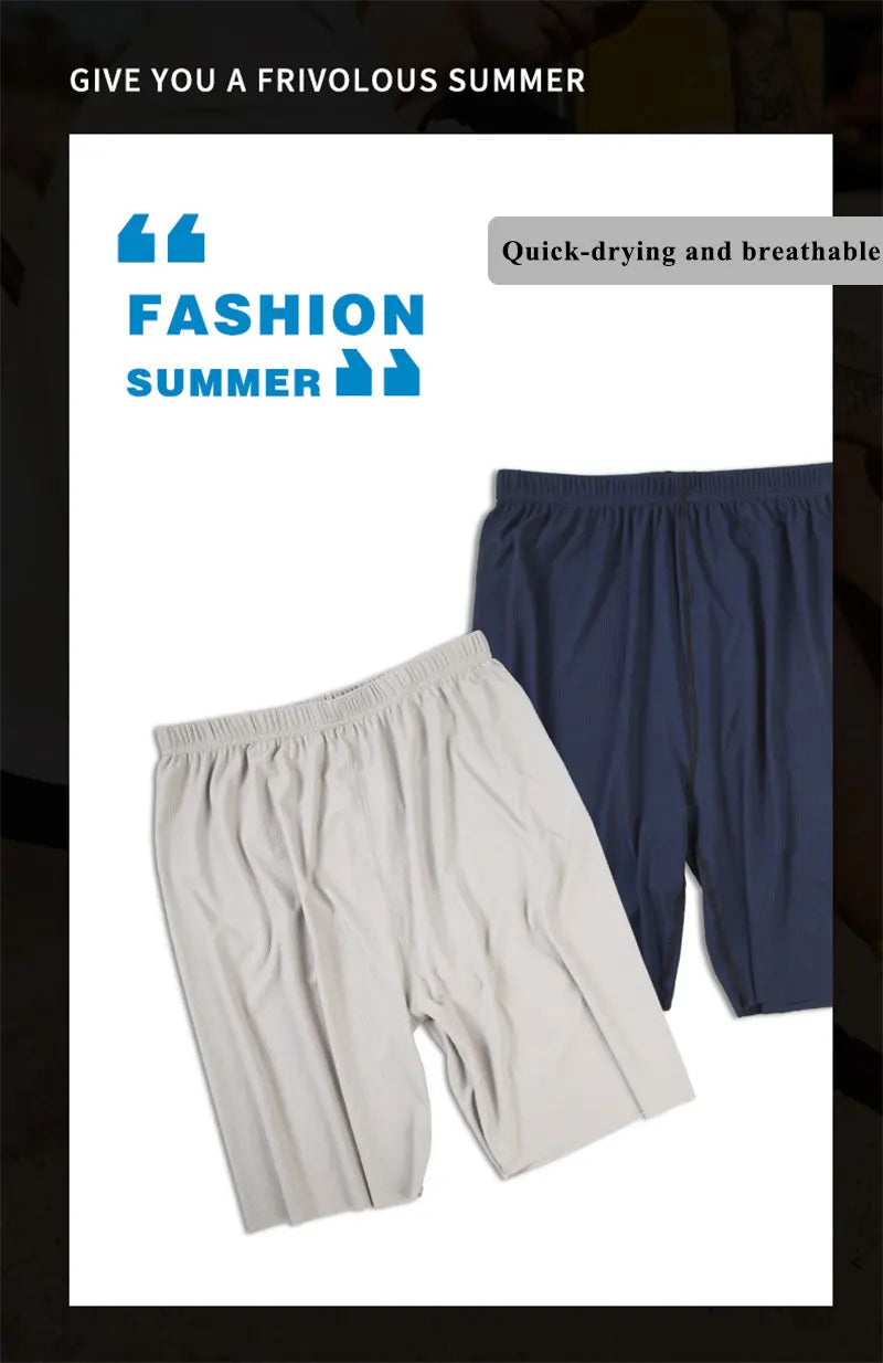 Plus Size Ice Silk Cool Summer Men Sleepwear Shorts Sexy Underwear Nightwear Comfortable Loose Sports Man Sleep Bottoms Homewear