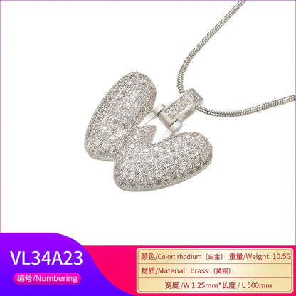 1.25x500mm Fat and lovely crystal brass silver color  letter necklace for women friends birthday gift model: VL34