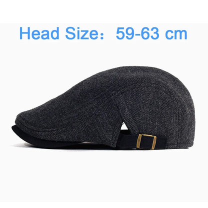 Big Size Newsboy Cap Men Winter Wool Thick Warm Vintage Herringbone Casual