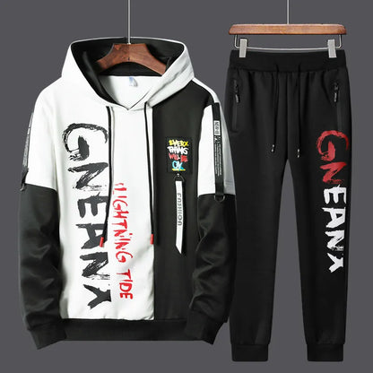 Men Tracksuit Sweat Suits Mens Patchwork 2 Piece Hoodie+Pants Set Hip Sweatpants Hop Fashion Streetwear Sports Clothing Set 4XL