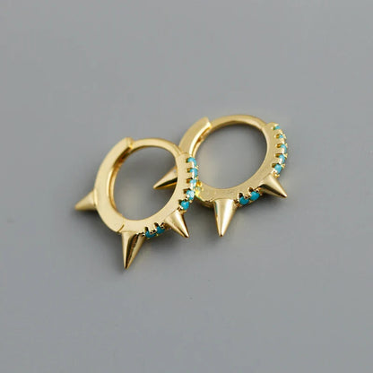 New Arrival Fashion Korean Blue Zircon Spike Geometric Stud Earrings for Women Real 925 Sterling Silver Gothic Jewelry