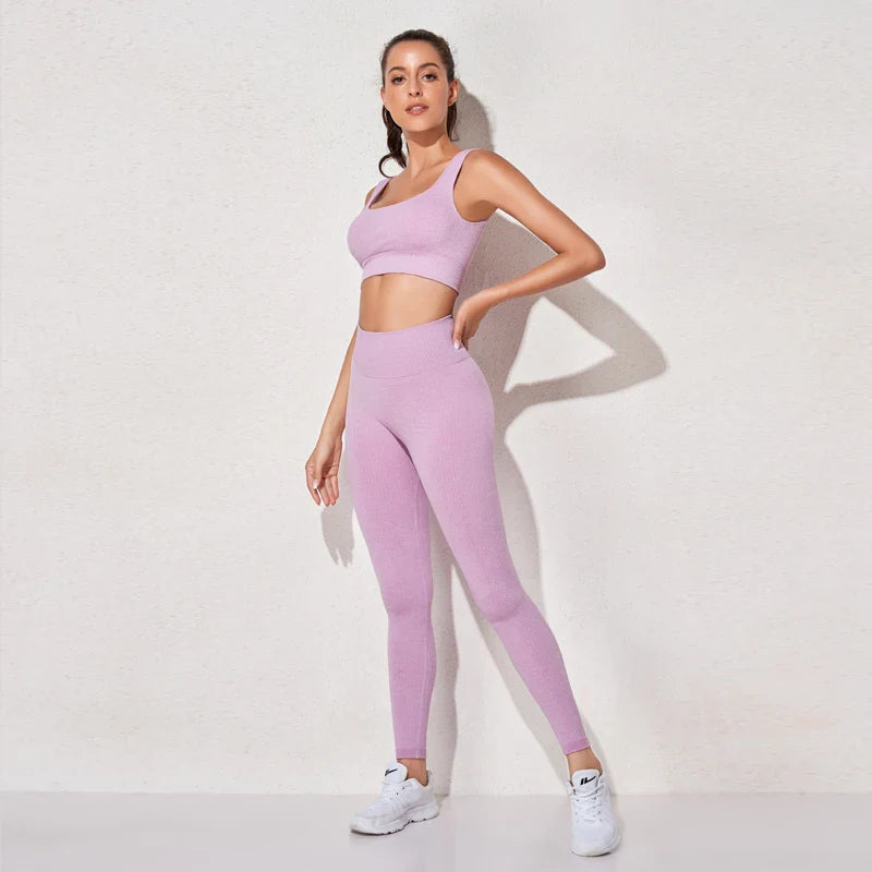 Women's Sportswear Yoga Set Workout Clothes Athletic Wear Sports Gym Legging Seamless Fitness Bra Crop Top Long Sleeve Yoga Suit