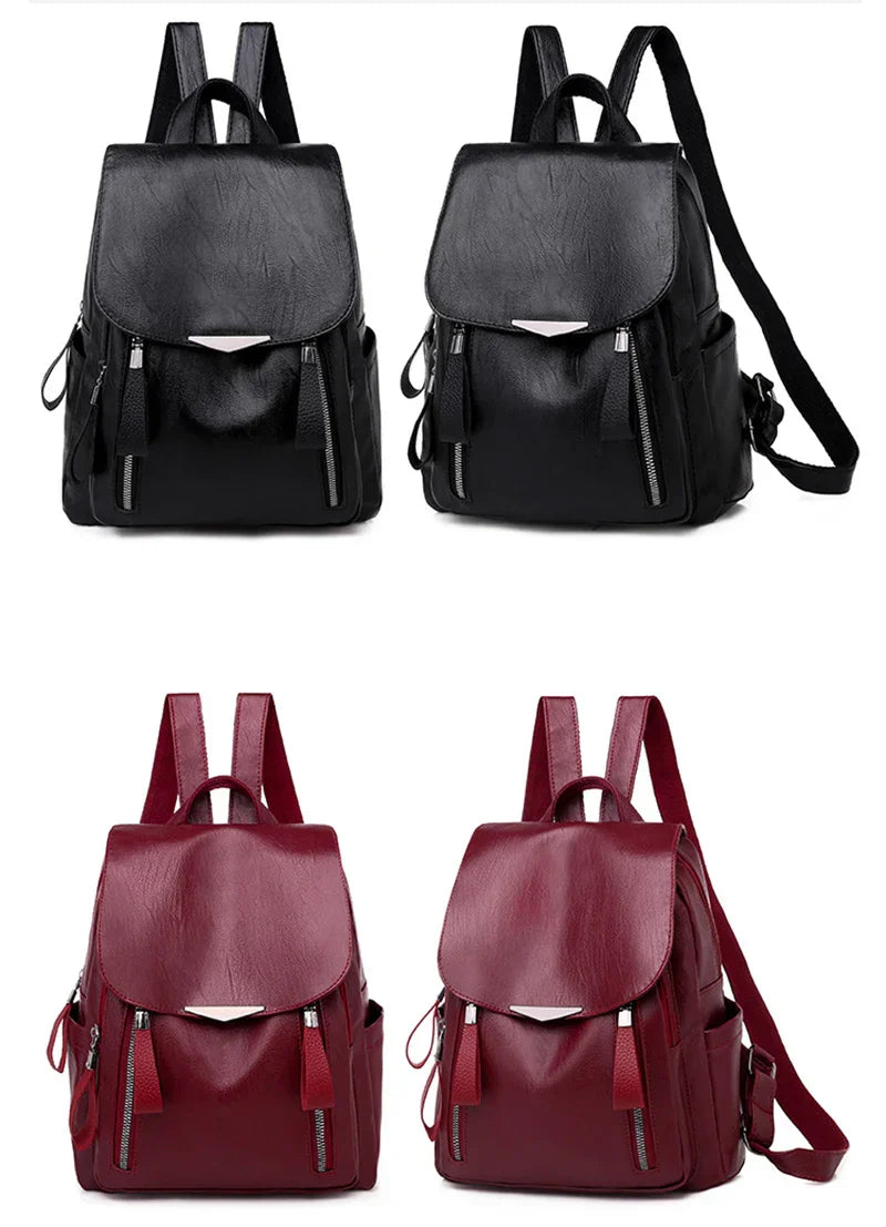 Luxury Backpack For Women Soft PU Leather Backpack Travel Large Capacity School Bag Double Zipper Business Knapsack