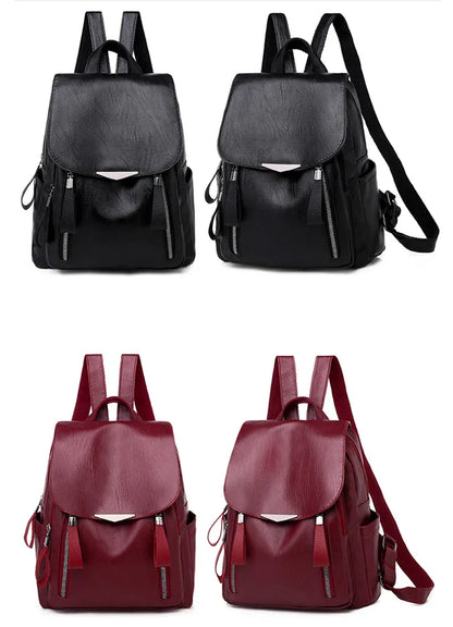Luxury Backpack For Women Soft PU Leather Backpack Travel Large Capacity School Bag Double Zipper Business Knapsack