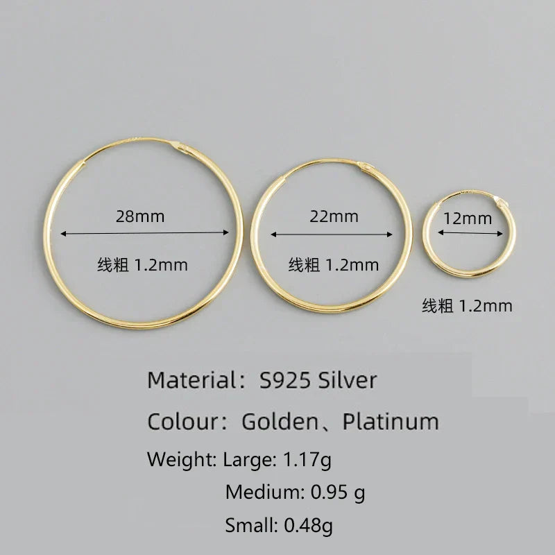 Genuine 925 Sterling Silver Fashion Korean Simple Hoop Earrings for Women Men Charming Chic Party Jewelry Accessories