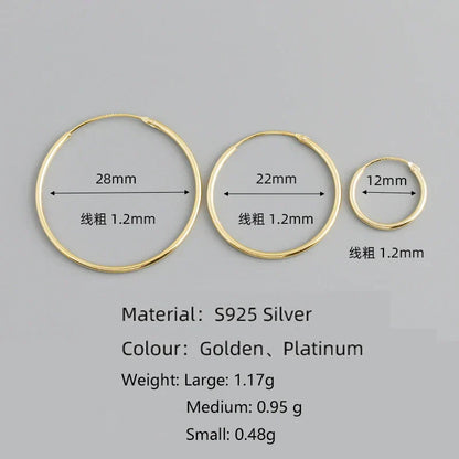 Genuine 925 Sterling Silver Fashion Korean Simple Hoop Earrings for Women Men Charming Chic Party Jewelry Accessories