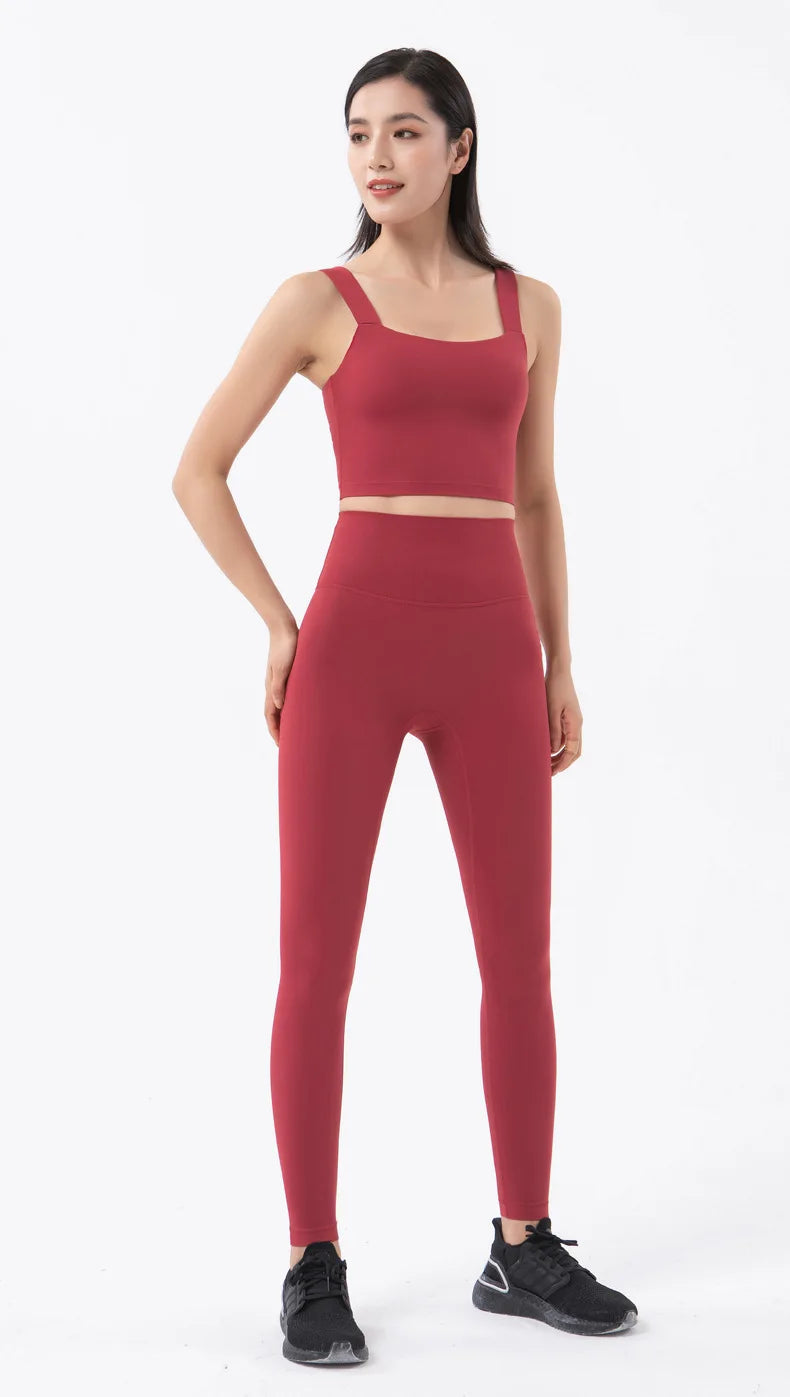 SOISOU Nylon Yoga Set Women's Tracksuit Gym Fitness Set Woman 2 Pieces Leggings Sports Bra Breathable Sportwear Woman Clothes