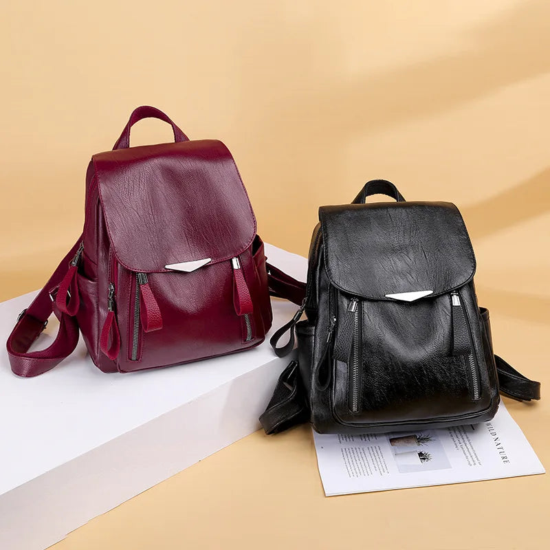 Luxury Backpack For Women Soft PU Leather Backpack Travel Large Capacity School Bag Double Zipper Business Knapsack