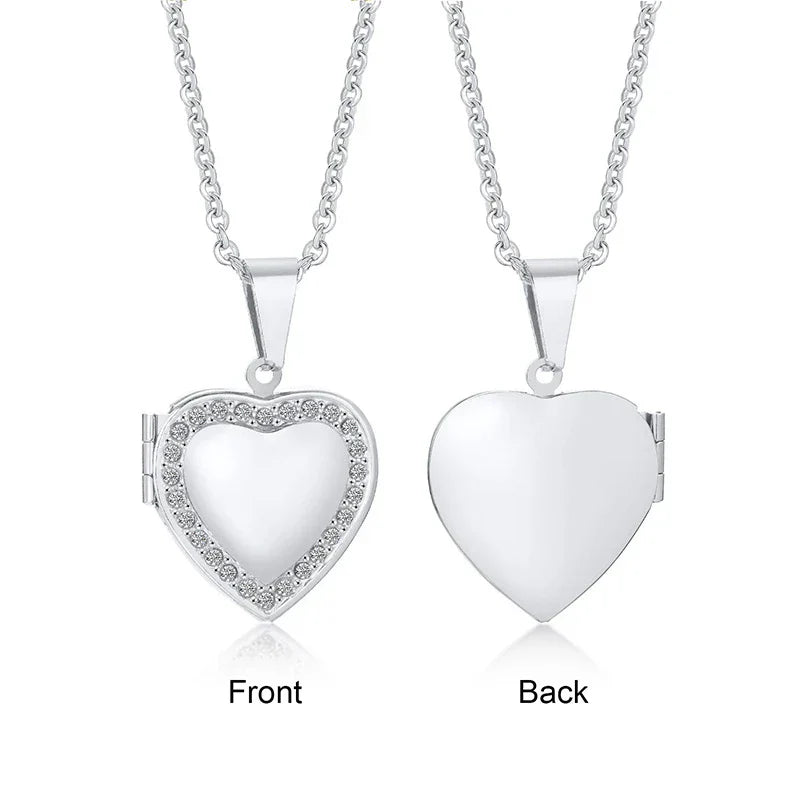 Light Heart Locket Pendants for Women Men Openable Photo Frame Glossy Stainless Steel Necklaces Family Love Collar