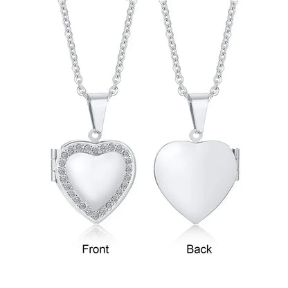 Light Heart Locket Pendants for Women Men Openable Photo Frame Glossy Stainless Steel Necklaces Family Love Collar