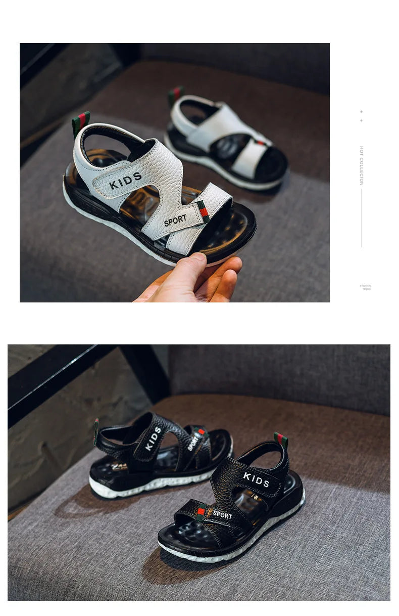Children Sandals 2023 Summer New Fashion Boys Geniune Leather Sandals Kids Soft Bottom Non-slip Beach Sandals