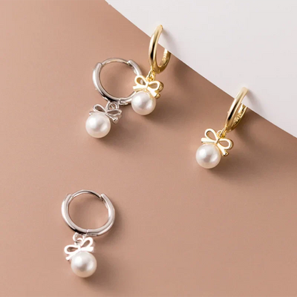 925 Sterling Silver Cute Butterfly Synthetic Pearl Pendant Drop Earrings Fashion Charm Gold Plated Huggies Jewelry Women