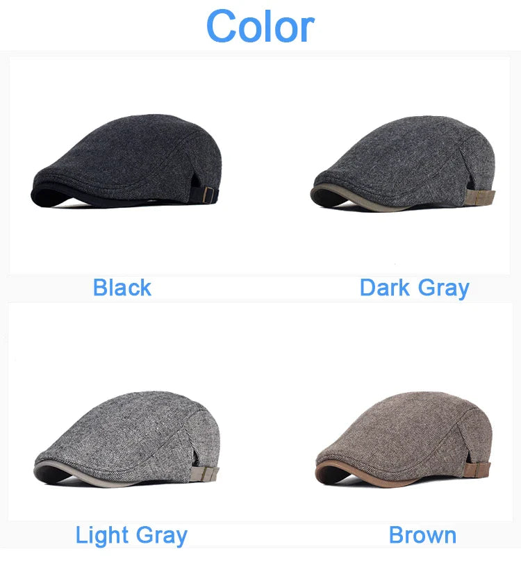 Big Size Newsboy Cap Men Winter Wool Thick Warm Vintage Herringbone Casual
