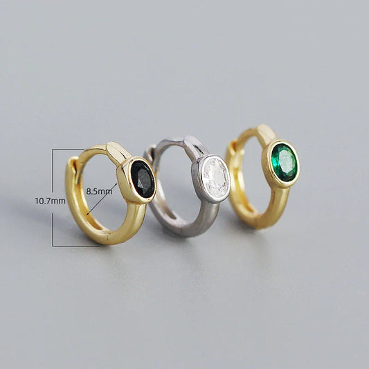 925 Sterling Silver Simple Oval Cut Zircon Hoop Earrings for Women Geometric European Piercing Huggie Jewelry Female Gift