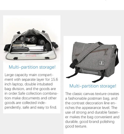 15 Inch Laptop Men Messenger Bag Fashion Travel Sling Shoulder Bag Men's Canvas Briefcase Male Crossbody Pack For Teenages