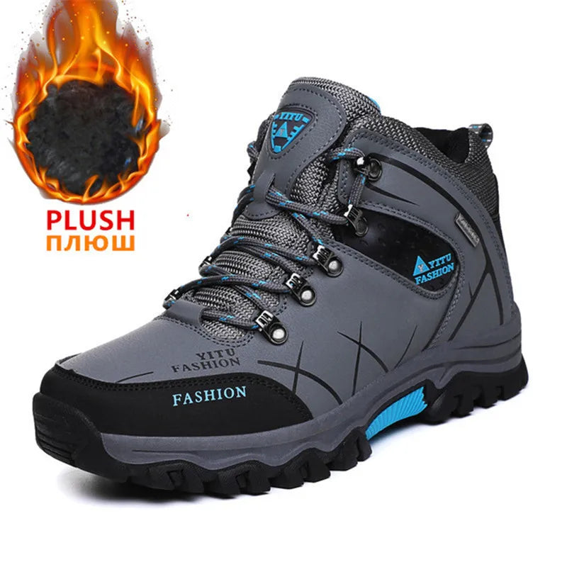 Men Winter Snow Boots Waterproof Leather Sneakers Super  Warm Men's Boots Outdoor Male Hiking Boots Work Shoes Size 39-47