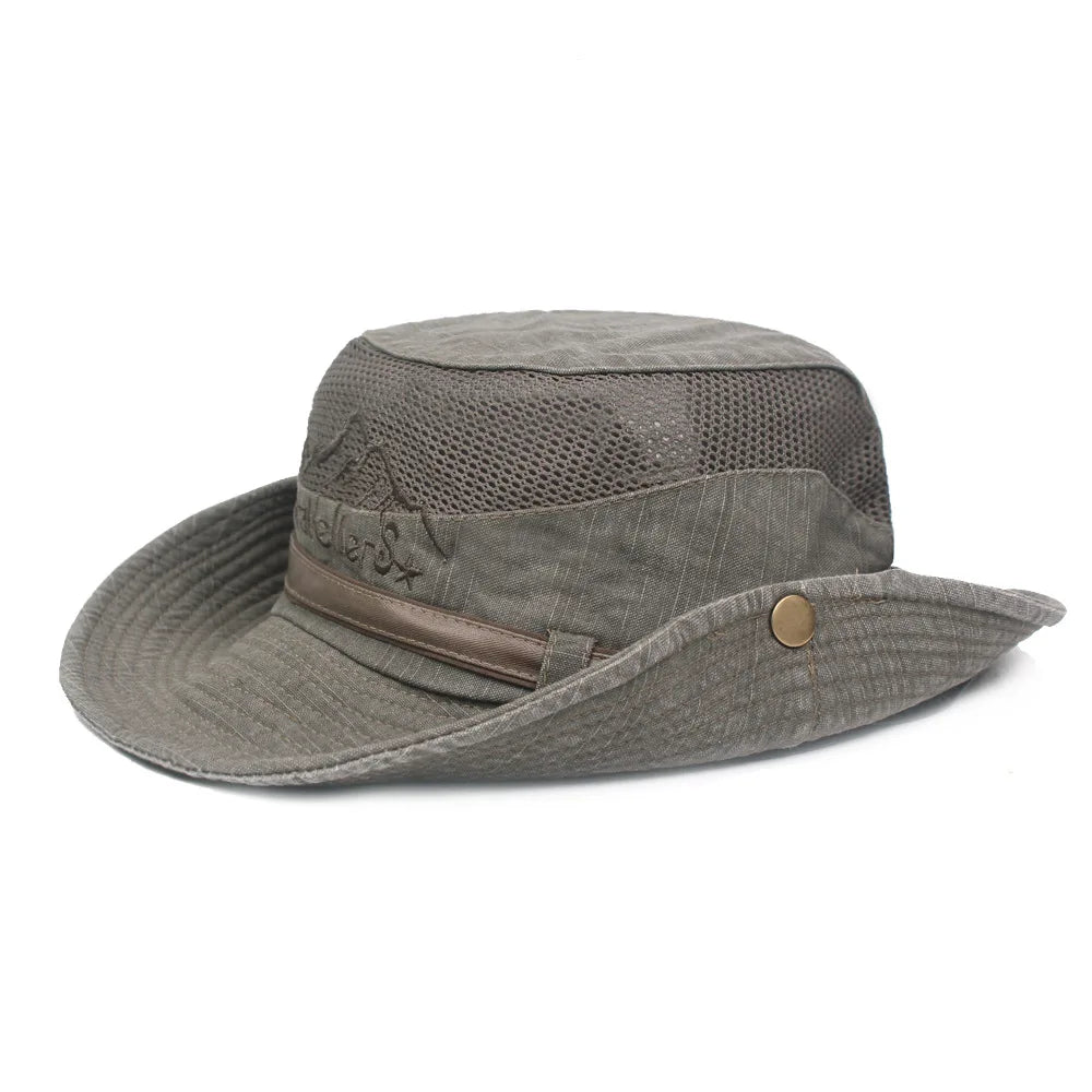 Outdoor Bucket Hat Men Summer Breathable Panama Cap Cotton Jungle Fishing Mesh
