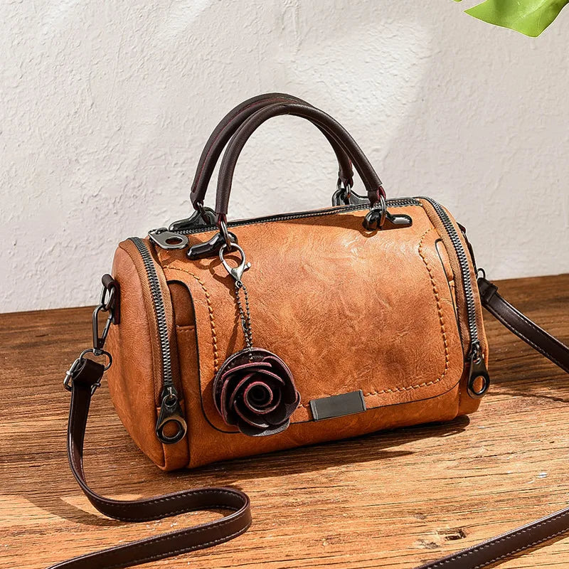 flowers Pendant Handbag Women's fashion Boston bags single shoulder bag ladies crossbody bag PU messenger bag