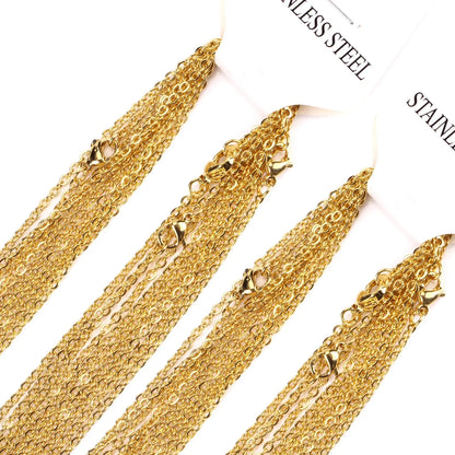 10Pcs/Lot Stainless Steel Chains 2mm/1mm O Shape Rolo Link Cuban Long Necklace For Women Pendant DIY Jewelry Wholesale