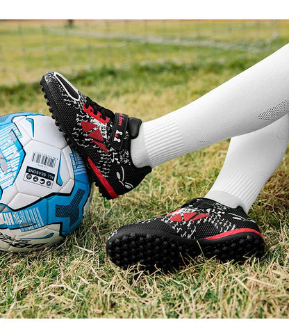 Children Football Shoes Soccer Boots Kids Boy Girl Sneakers New Leather High Top Soccer Cleats Training Outdoor Hook & Loop