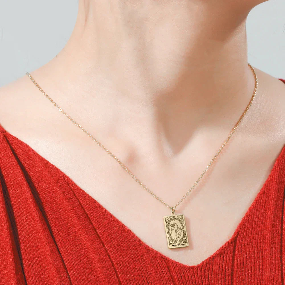 Tarot Cards Necklace Women Stainless Steel Necklace Wealth Amulet Classic Tarot Major Arcana Divination Charm Jewelry