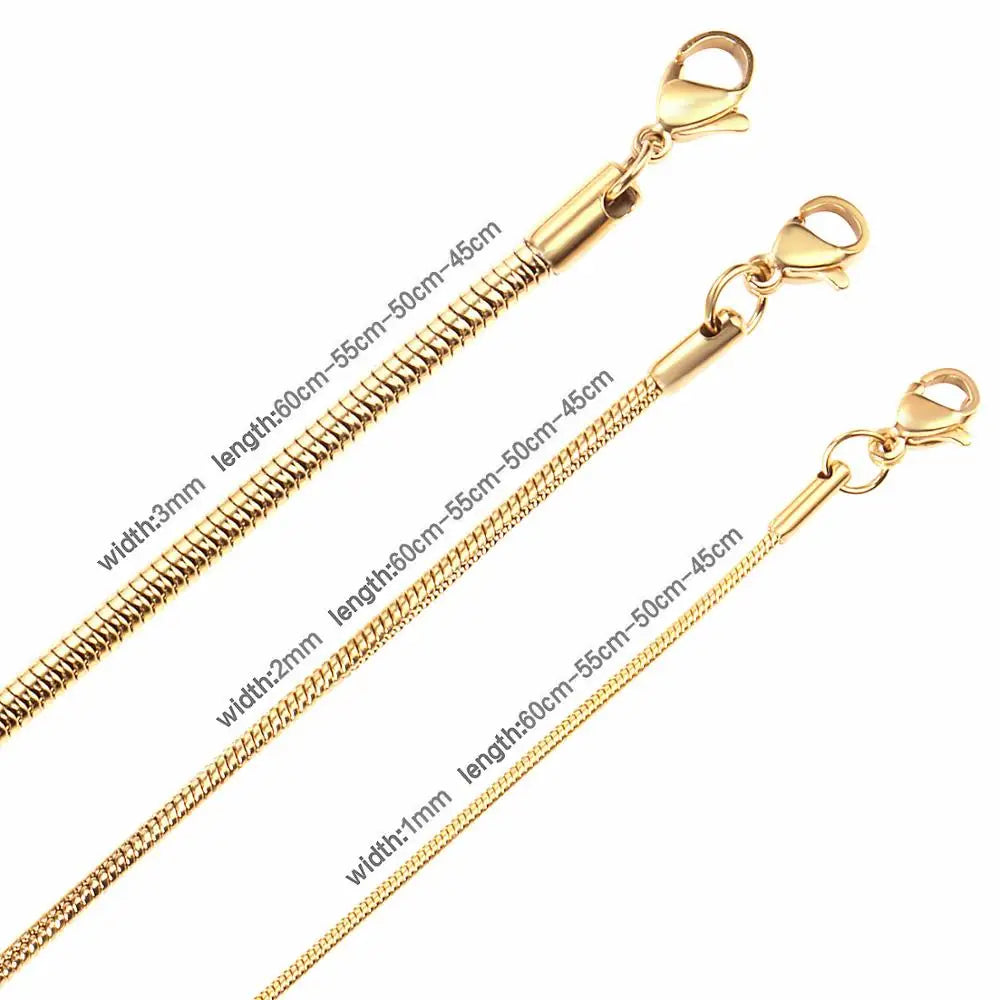 1MM/2MM/3MM Round Snake Chain Necklace For Women Men Gold Color Stainless Steel Herringbone Choker Fashion Jewelry Gift