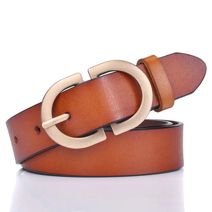 Official Authentic Woman Leather Belt Golden Alloy Buckle Natural Cowhide Ladies Jeans Belt Trousers Belt Female ZK105