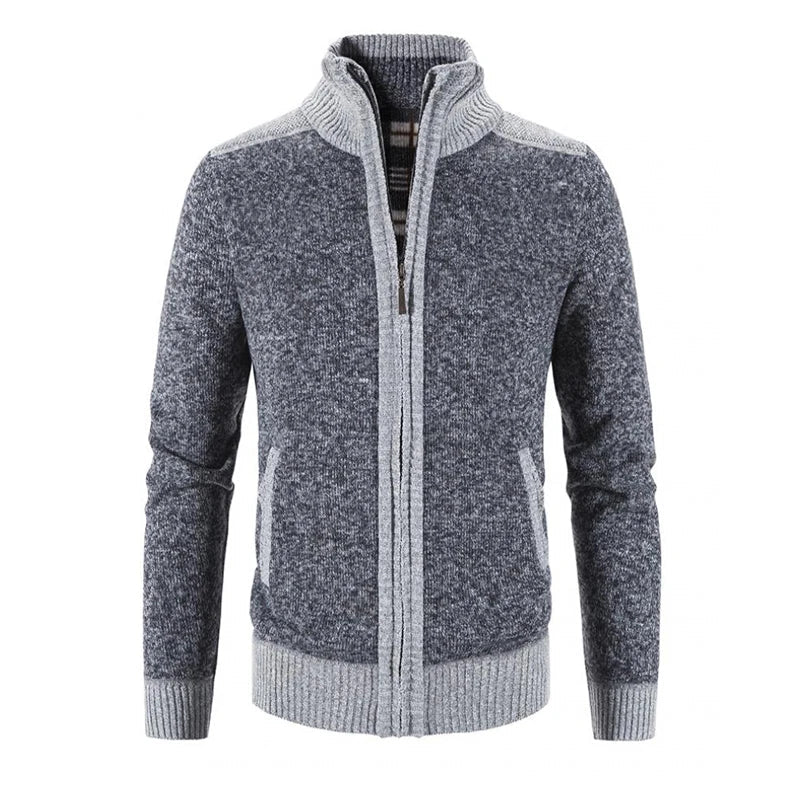 New Winter Men's Patchwork Jacket Knitted Coat Fashion Cardigan Outerwear Long Sleeves Casual Thick Slim Warm Zipper Coats