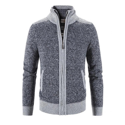 New Winter Men's Patchwork Jacket Knitted Coat Fashion Cardigan Outerwear Long Sleeves Casual Thick Slim Warm Zipper Coats