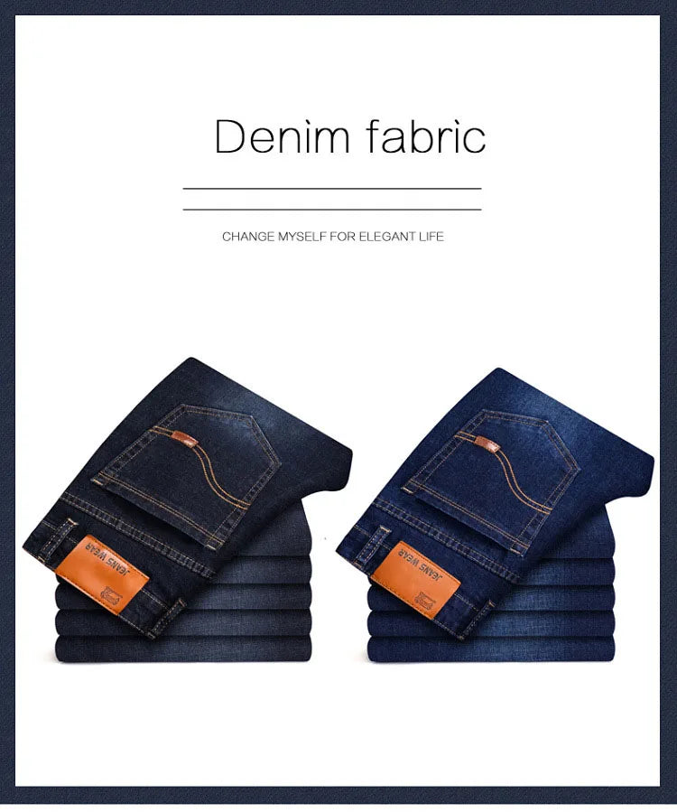 2024 New Men Stretch Jeans Male Classic Elasticity Business Jeans Men Fashion Comfortable Solid Slim Straight Long Denim Pants