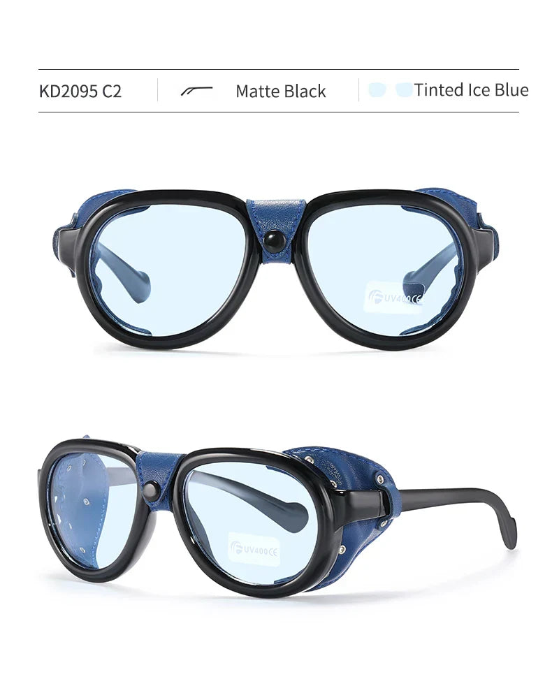 Luxury Steampunk Pilot Sunglasses Men and Women Soft Leather Shield Glasses UV400 Protection KD2095