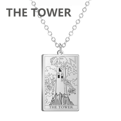 Tarot Cards Necklace Women Stainless Steel Necklace Wealth Amulet Classic Tarot Major Arcana Divination Charm Jewelry
