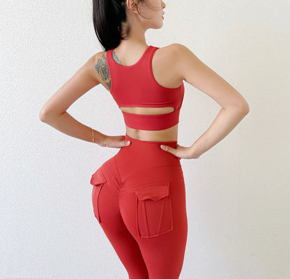 TRY TO BN Fitness Sports Set Women's Tracksuit 2 Piece Suit Yoga High Waist Leggings With Pocket Bra Workout Gym Outfit Clothes