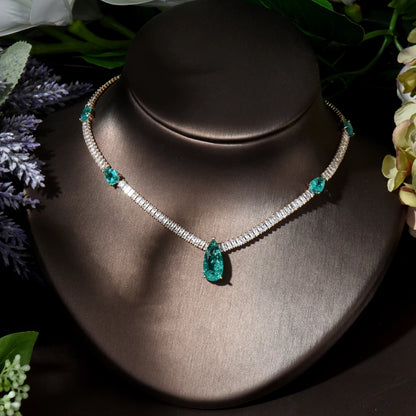 New Arrivial 2pcs Water Drop Multicolor Necklace and Earring Set Cubic Zirconia Nigeria Women Wedding Jewelry Sets N-394