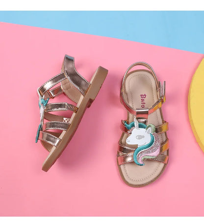 Unicorn girls sandals bright metallic kids girls sandals Adjustable customized fit princess summer shoes