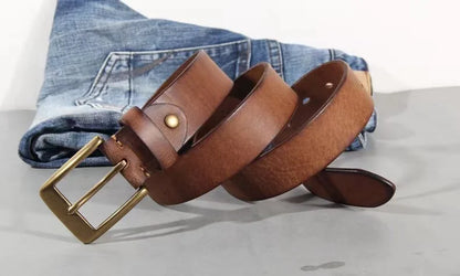 Luxury Handmade Leather Copper Buckle Man's Belt Cinturon Gotico Cowhide Retro All-match Casual Jeans Soft Belt ABC
