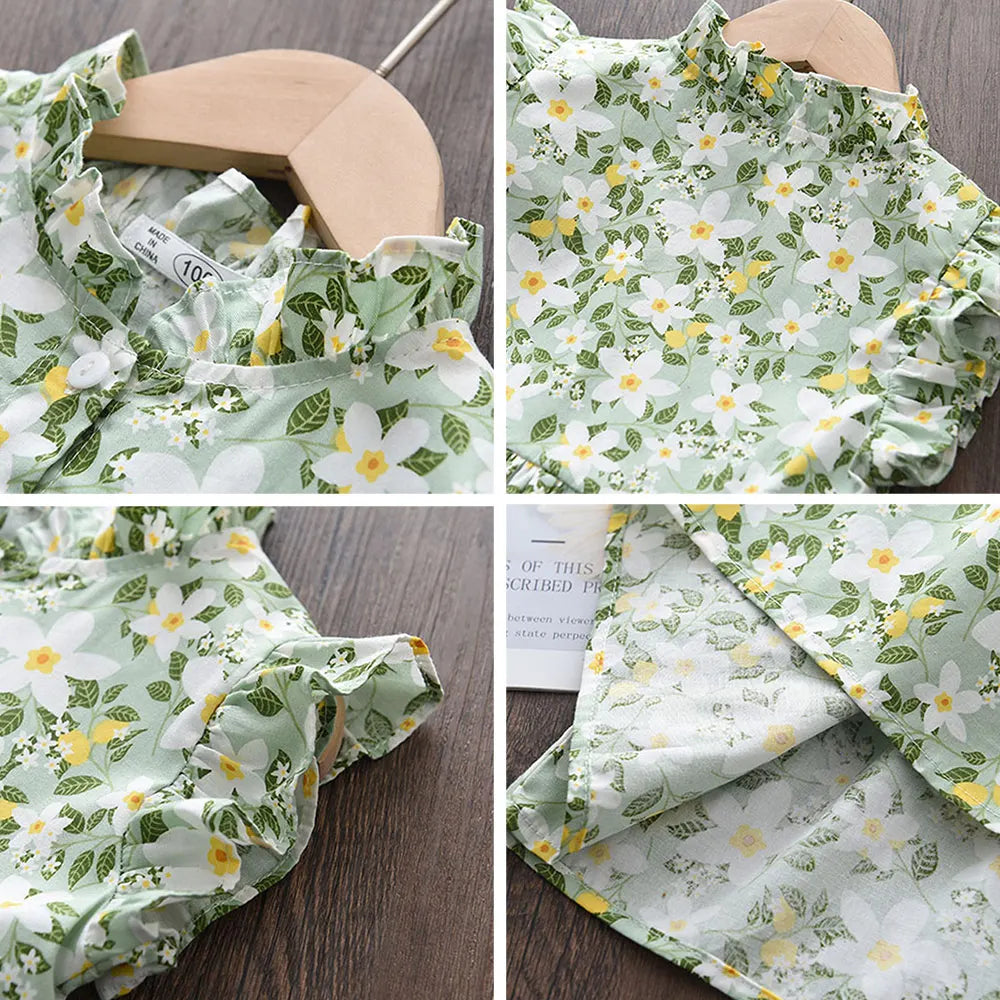 Girls Casual Dresses 2022 New Summer Kids Baby Flowers Print Costumes Floral Party Birthday Princess Vestidos 2-6Y