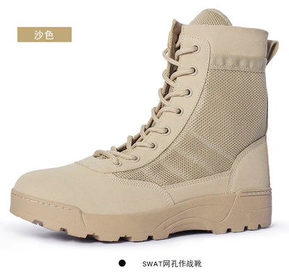 Men Breathable Mesh Tactical Boots Men Boots Outdoor Lightweight Hiking Shoes New Desert Combat Boots Work Men Shoes