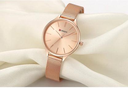Original Women's Luxury Watch Matte Dial Japanese Quartz Movement Stainless Steel Mesh Strap with Box